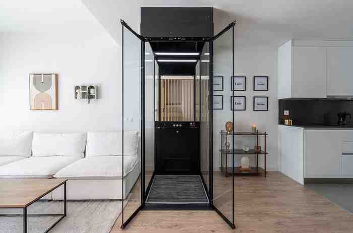 Compact home lift inside a home